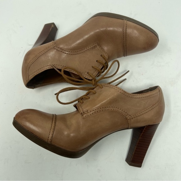 Franco Sarto Izaro Leather Lace Up Oxford Heels Booties Brown Tan Women’s US 8M - Picture 7 of 12